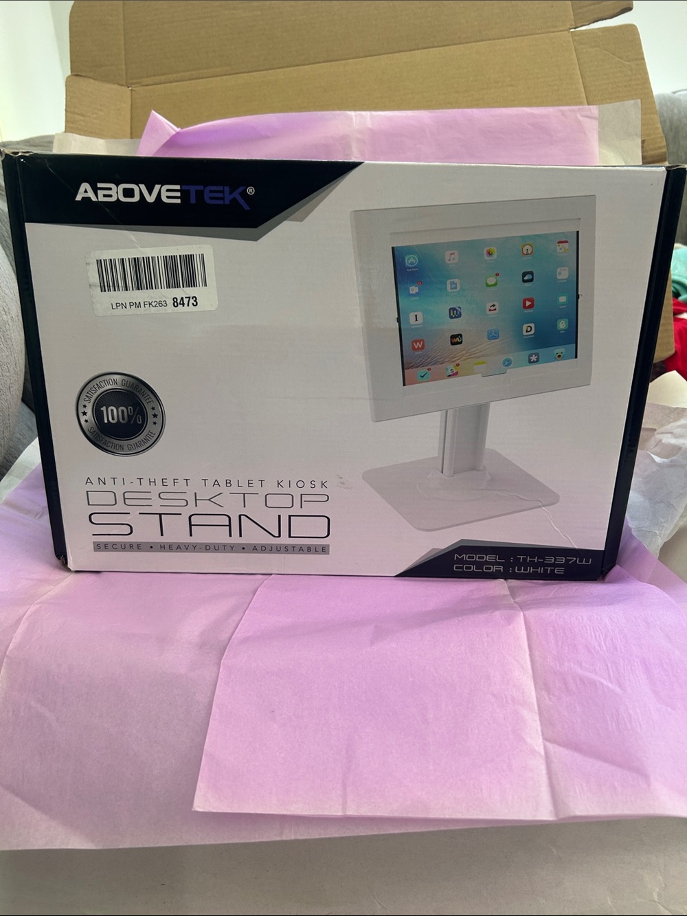 White Anti-Theft Tablet Desktop Stand - Secure Adjustable Kiosk